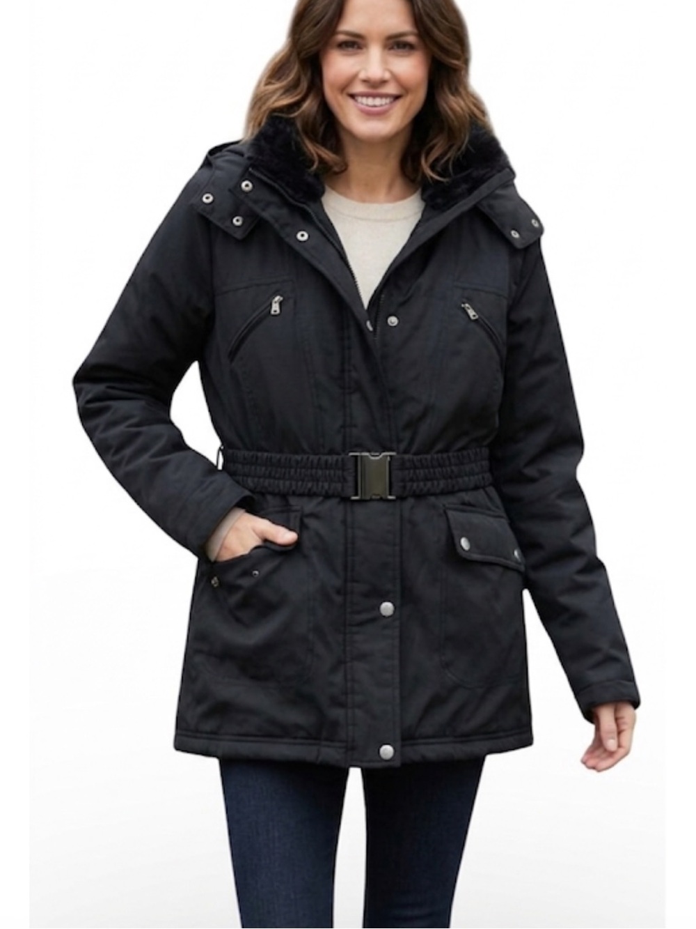 Jessica Simpson Black Utility Hooded Winter Jacket